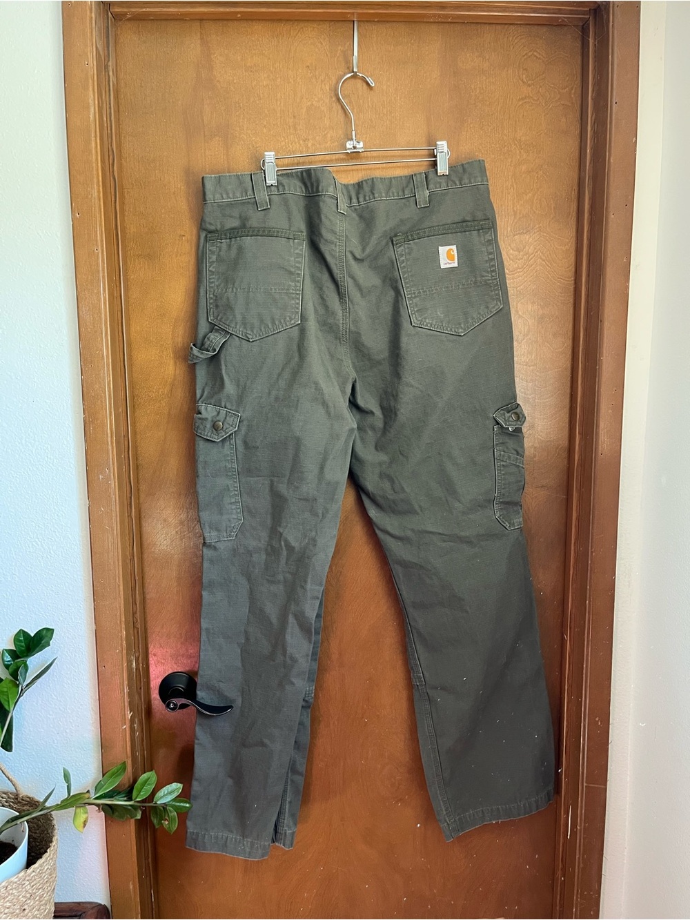 Carhartt Olive Green Cargo Work Pants with Utility Pockets